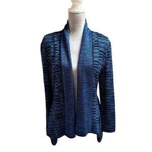 ST. JOHN Womens Blue Navy Warm Wool Knit Open Front Cardigan Sweater Top Classic